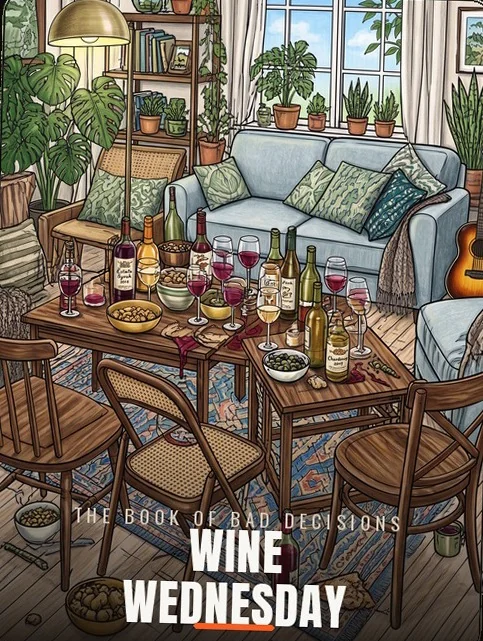 Wine Wednesday coloring page from The Book of Bad Decisions