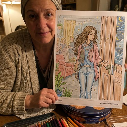 Real Journey Engine customer holding a page they hand-coloured
