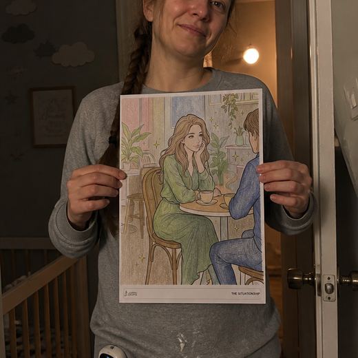 Real Journey Engine customer holding a page they hand-coloured