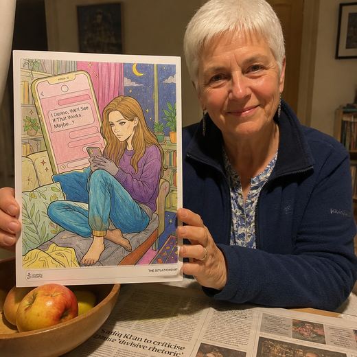 Real Journey Engine customer holding a page they hand-coloured