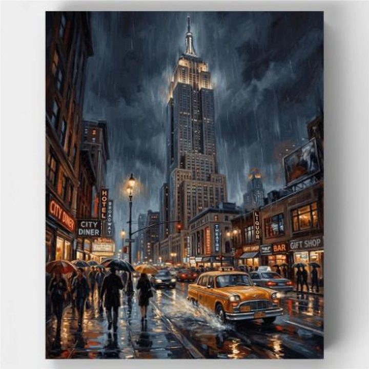 Rainy Night in New York paint by numbers kit canvas