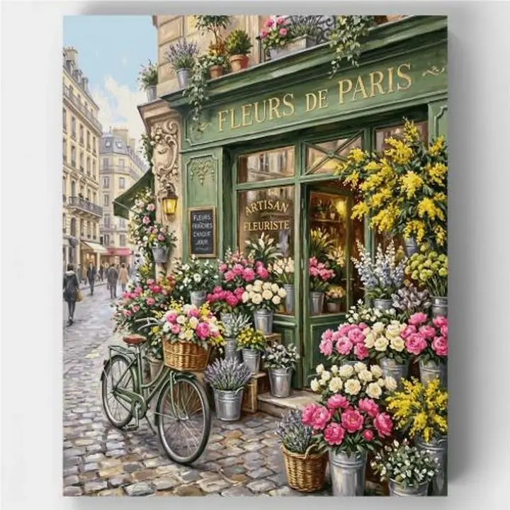 Paris Flower Shop paint by numbers kit canvas