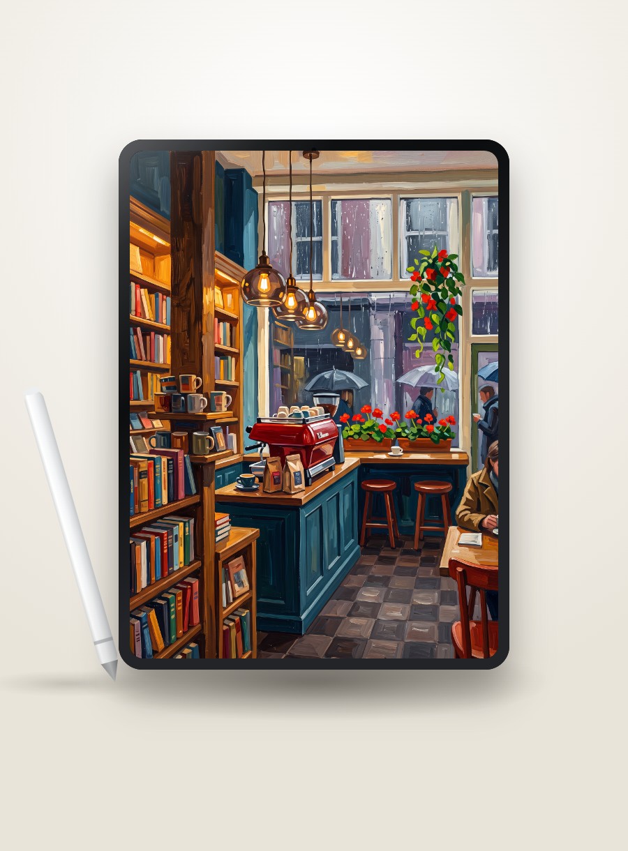 Cozy Bookshop Interiors custom paint by numbers, made by request