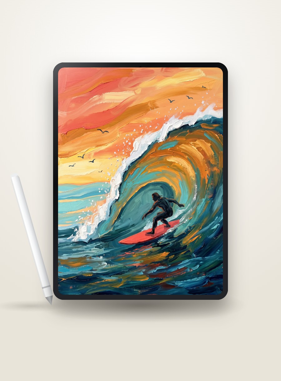 Surfer Riding a Golden Wave custom paint by numbers, made by request