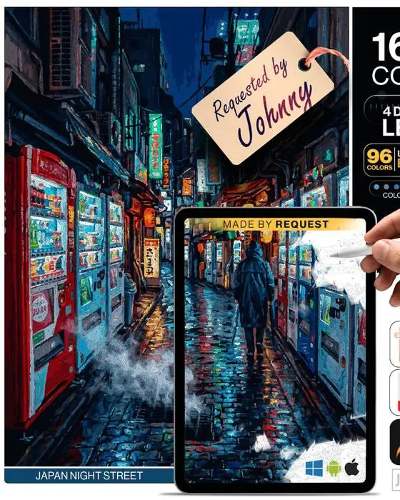 Neon Alley Tokyo digital paint by numbers