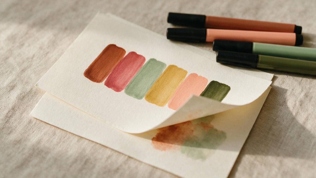 A sheet of paper lifted to reveal marker ink that has bled through onto the sheet beneath