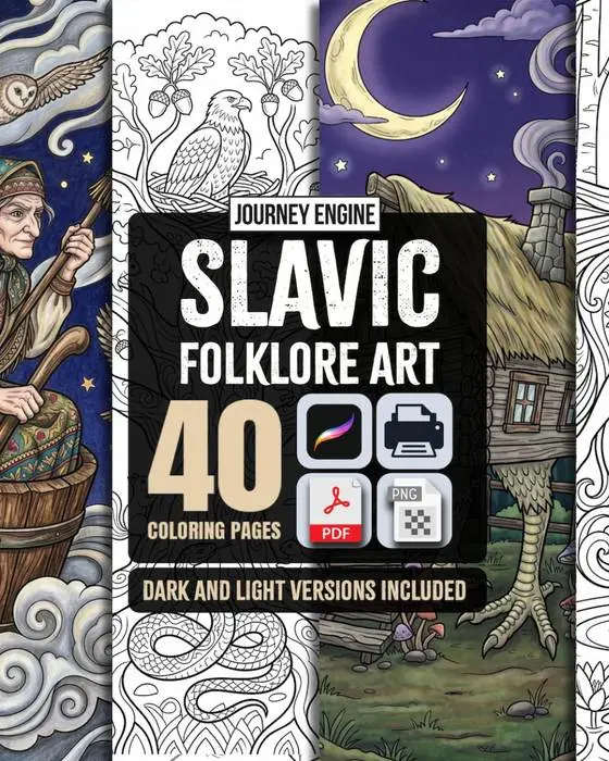 Slavic Folklore coloring pages — Baba Yaga and the Firebird