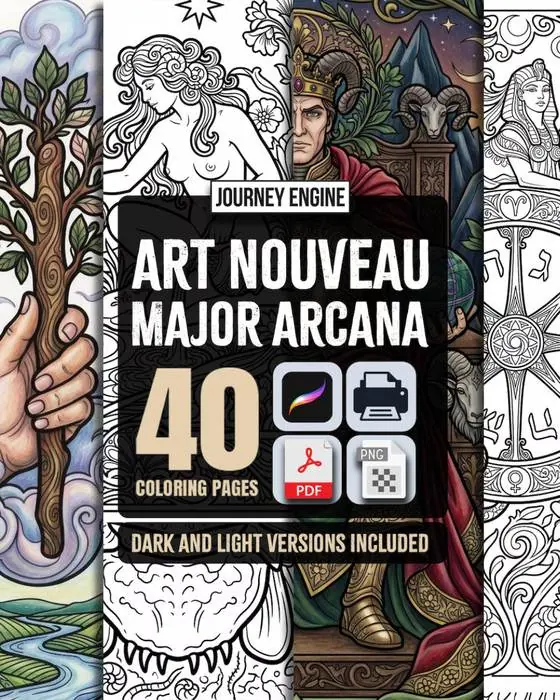 Tarot coloring pages — Art Nouveau Major Arcana