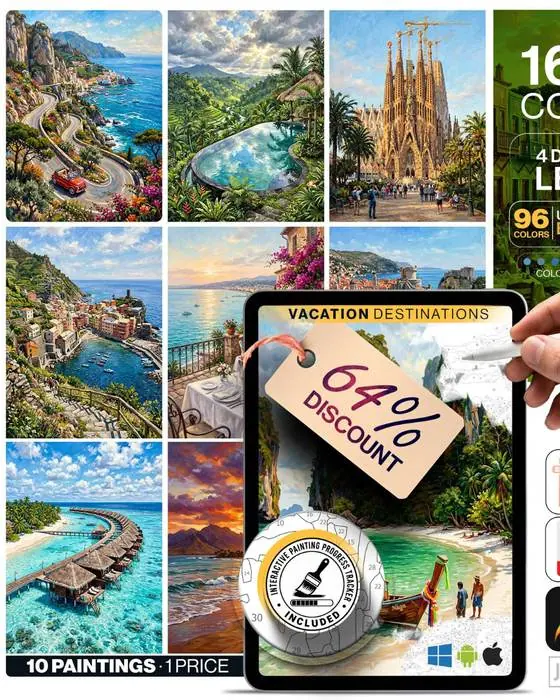 Vacation Destinations digital paint by numbers bundle