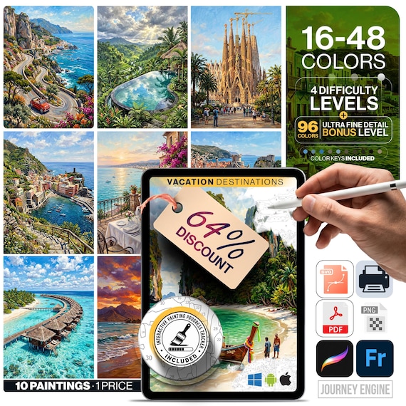 Vacation Destinations Paint by Numbers Bundle — 10 Digital Projects
